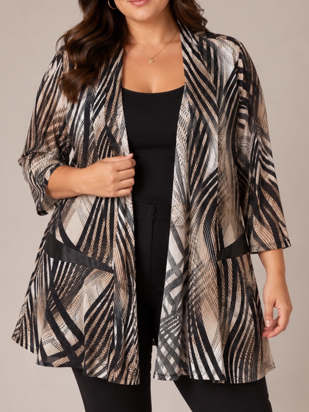 ✨ Frank Lyman Design Abstract Print Open Front Cardigan Size 16 Made in Canada